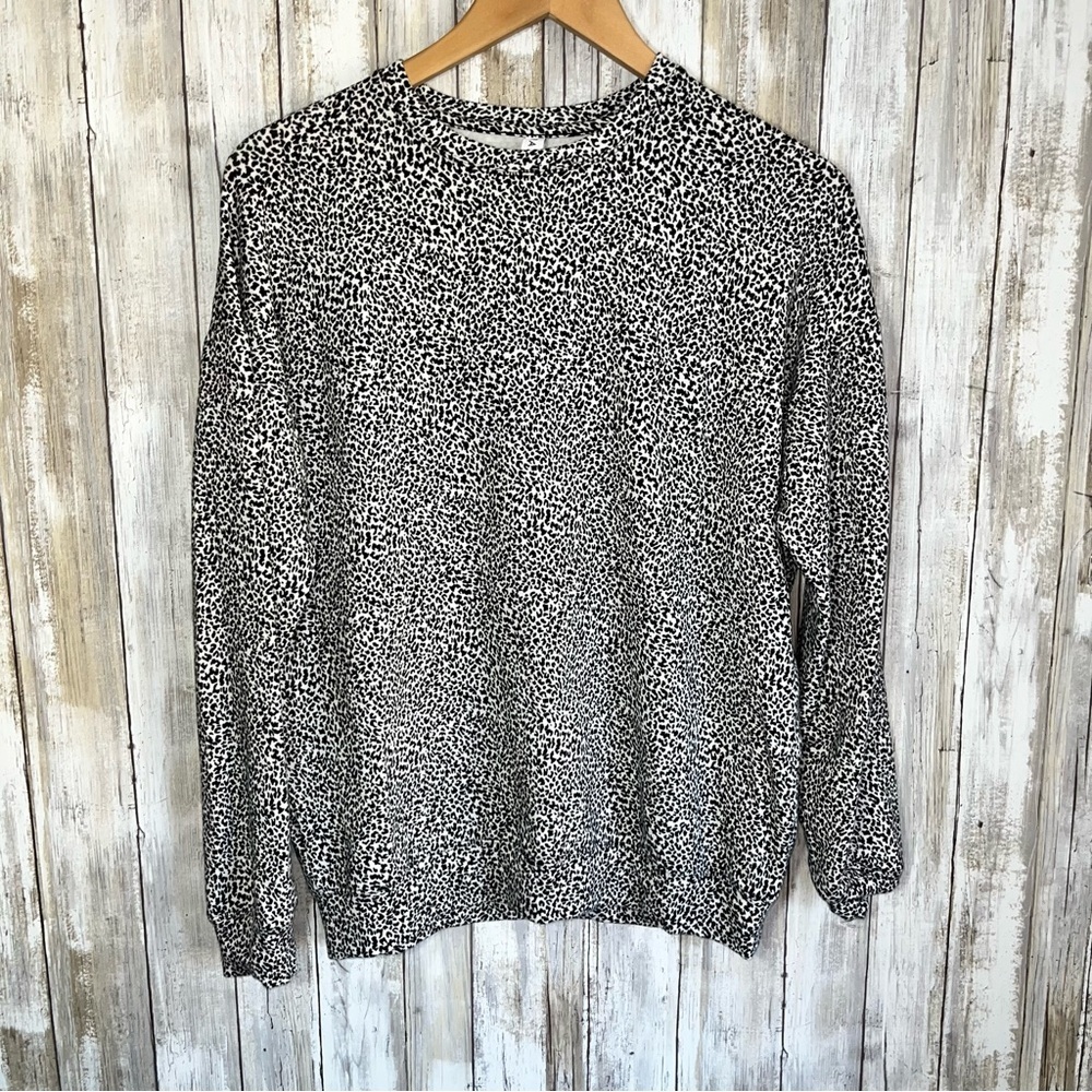 Athleta Micro Cheetah Black/ Seasalt Balance Pullover Sweatshirt XS - Picture 2 of 6